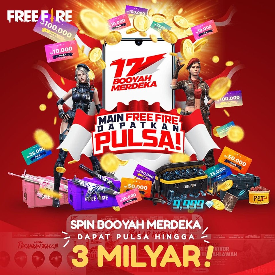 Event 17 Booyah Merdeka Free Fire, Hadiah Pulsa 3M!